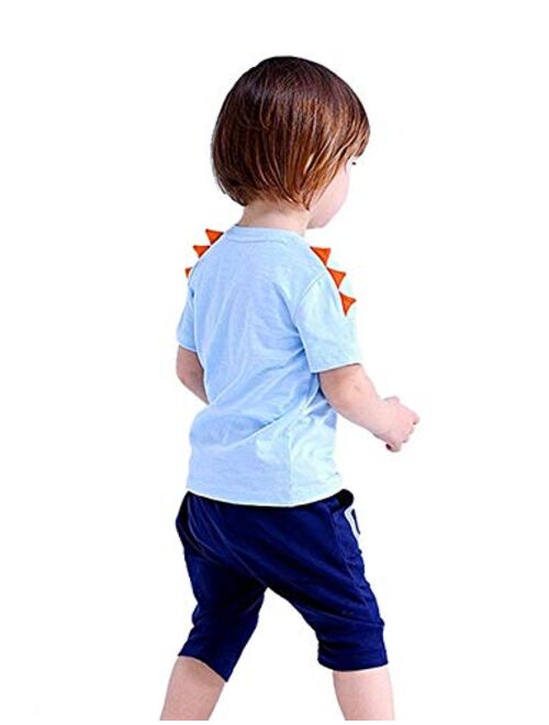 CM-Kid Kids Boys Dinosaur Graphic Printed T-Shirt Crewneck Shirt Summer Short Sleeve Tee 2T-8T