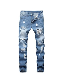 LZLER Mens Ripped Jeans,Distressed Destroyed Slim Fit Straight Leg Denim Pant with Holes