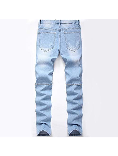 LZLER Mens Ripped Jeans,Distressed Destroyed Slim Fit Straight Leg Denim Pant with Holes