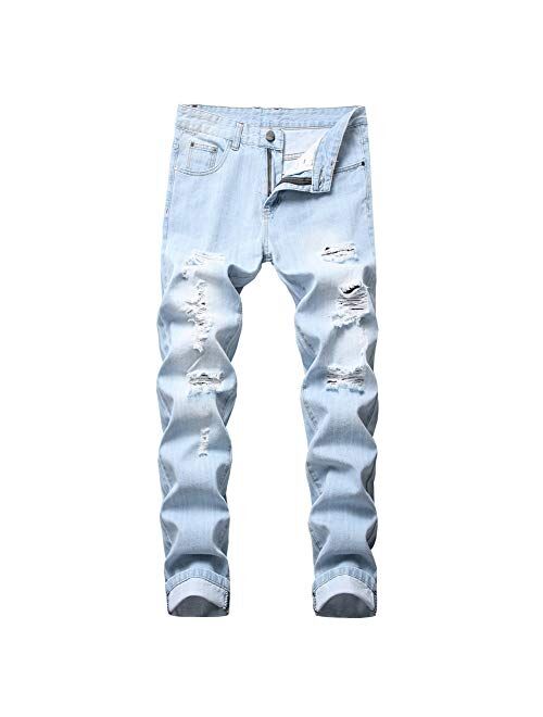 LZLER Mens Ripped Jeans,Distressed Destroyed Slim Fit Straight Leg Denim Pant with Holes