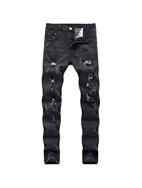 LZLER Mens Ripped Jeans,Distressed Destroyed Slim Fit Straight Leg Denim Pant with Holes