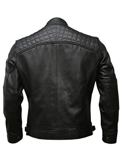 Mens Genuine Leather Biker Jacket Black | Vintage Brown Distressed Lambskin Motorcycle Jackets for Men