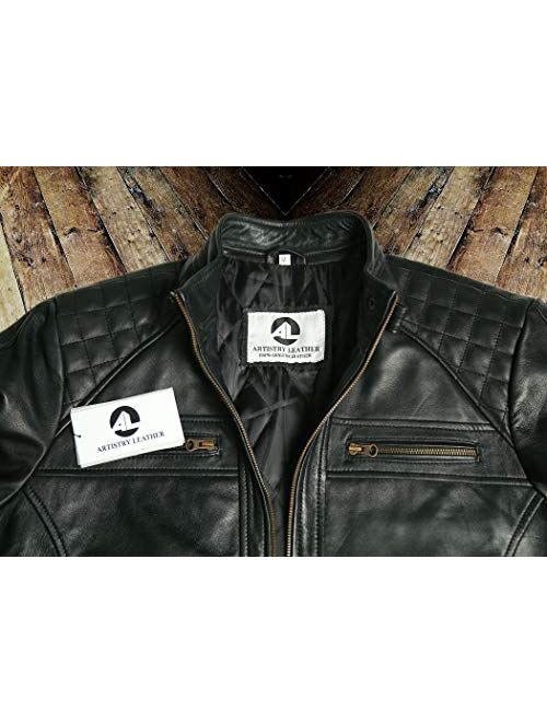 Mens Genuine Leather Biker Jacket Black | Vintage Brown Distressed Lambskin Motorcycle Jackets for Men