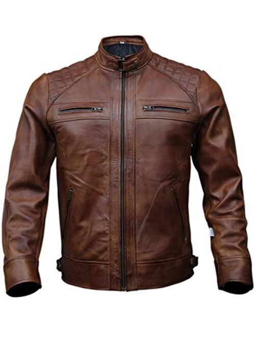 Mens Genuine Leather Biker Jacket Black | Vintage Brown Distressed Lambskin Motorcycle Jackets for Men