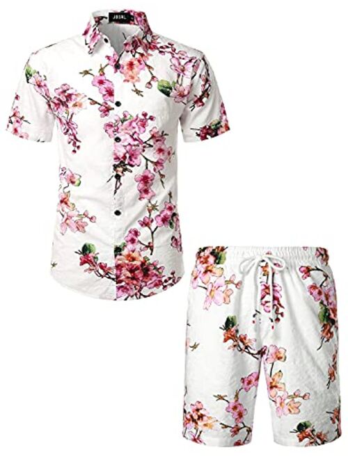 JOGAL Men's Flower Casual Button Down Short Sleeve Hawaiian Shirt Suits