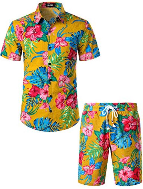 JOGAL Men's Flower Casual Button Down Short Sleeve Hawaiian Shirt Suits