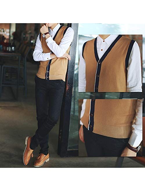 TOPTIE Men's Slim Fit Stylish Button Down Knitted Sweater Cardigan Vest