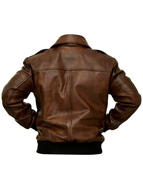 Men's RAF Bomber A-2 Aviator WWII Pilot Police Military Real Leather Jacket (Brown - A2 Aviator Jacket, 3XL/Body Chest 48" to 50")