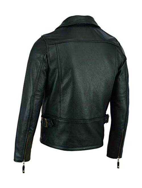 Mens Classic Vintage Genuine Top-Grain Cowhide Bicker Leather Jacket