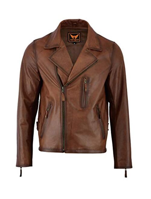 Mens Classic Vintage Genuine Top-Grain Cowhide Bicker Leather Jacket