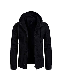 AOWOFS Men's Casual Hooded Jackets Cotton Fashion Windbreaker Outdoors Spring Zip Up Coat