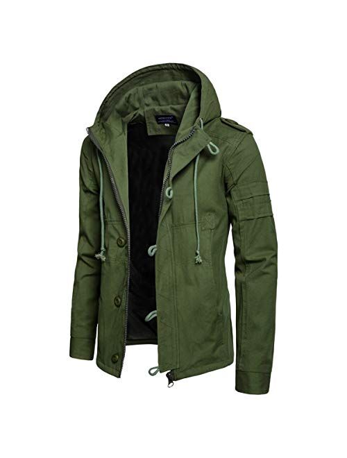 AOWOFS Men's Casual Hooded Jackets Cotton Fashion Windbreaker Outdoors Spring Zip Up Coat