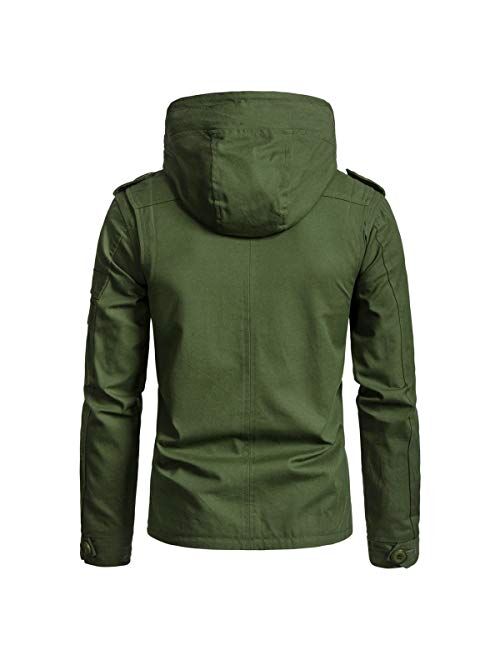 AOWOFS Men's Casual Hooded Jackets Cotton Fashion Windbreaker Outdoors Spring Zip Up Coat