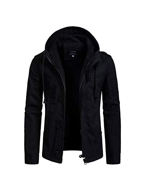 AOWOFS Men's Casual Hooded Jackets Cotton Fashion Windbreaker Outdoors Spring Zip Up Coat