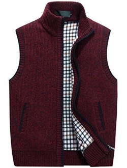 Men's Gentle Band Collar Zipper Slim Sleeveless Cable Knitted Cardigan Vests Sweater