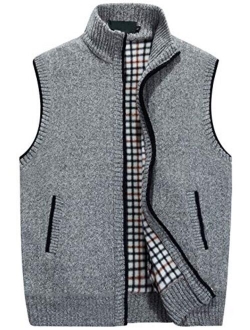 Men's Gentle Band Collar Zipper Slim Sleeveless Cable Knitted Cardigan Vests Sweater