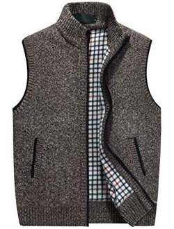 Men's Gentle Band Collar Zipper Slim Sleeveless Cable Knitted Cardigan Vests Sweater