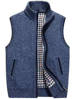 Men's Gentle Band Collar Zipper Slim Sleeveless Cable Knitted Cardigan Vests Sweater