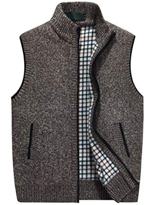 chouyatou Men's Gentle Band Collar Zipper Slim Sleeveless Cable Knitted Cardigan Vests Sweater