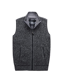 XinYangNi Men's Stand Collar Loose Zipper Sleeveless Knitted Cardigan Sweater Vest Outwear Jackets & Coats