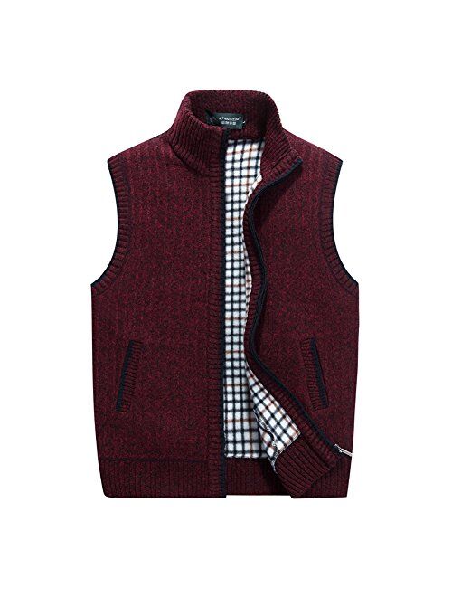 XinYangNi Men's Stand Collar Loose Zipper Sleeveless Knitted Cardigan Sweater Vest Outwear Jackets & Coats