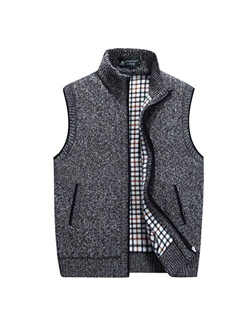 XinYangNi Men's Stand Collar Loose Zipper Sleeveless Knitted Cardigan Sweater Vest Outwear Jackets & Coats