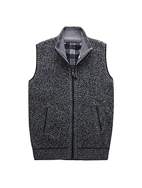 XinYangNi Men's Stand Collar Loose Zipper Sleeveless Knitted Cardigan Sweater Vest Outwear Jackets & Coats