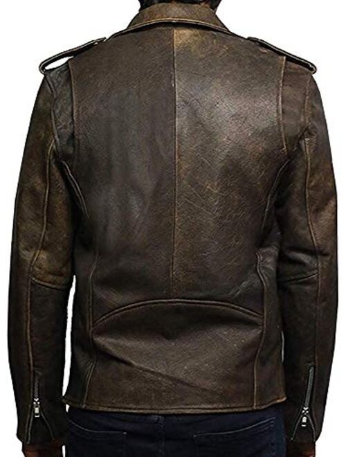 BRANDSLOCK Mens Genuine Leather Biker Jacket Cowhide Brando Rustic