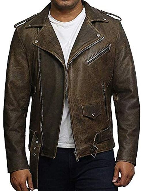 BRANDSLOCK Mens Genuine Leather Biker Jacket Cowhide Brando Rustic