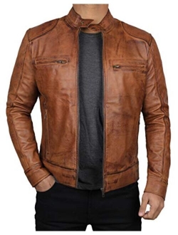 Mens Leather Jacket Real Lambskin Motorcycle Jacket for Men