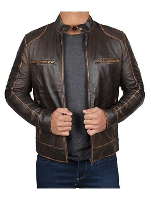 Mens Leather Jacket Real Lambskin Motorcycle Jacket for Men