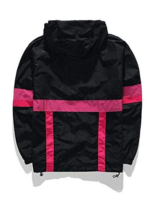 AITFINEISM Men's Lightweight Windbreaker Casual Color Block Jacket with Hooded