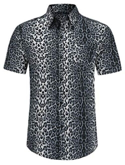 PEGENO Men's Flower Casual Button Down Short Sleeve Hawaiian Shirt