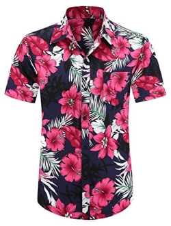 PEGENO Men's Flower Casual Button Down Short Sleeve Hawaiian Shirt