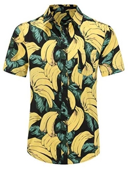 PEGENO Men's Flower Casual Button Down Short Sleeve Hawaiian Shirt