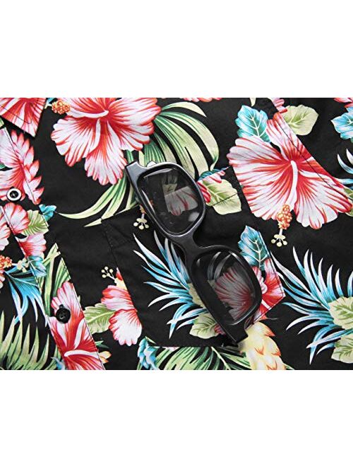 PEGENO Men's Flower Casual Button Down Short Sleeve Hawaiian Shirt