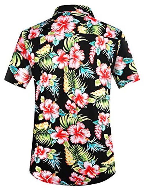 PEGENO Men's Flower Casual Button Down Short Sleeve Hawaiian Shirt