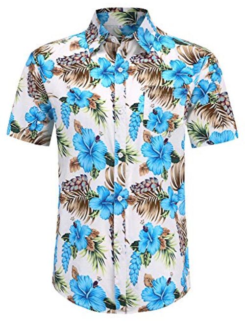 PEGENO Men's Flower Casual Button Down Short Sleeve Hawaiian Shirt