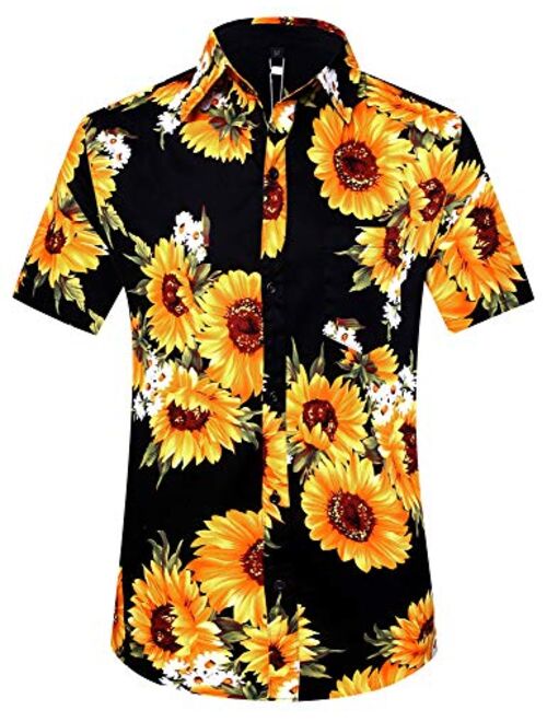 PEGENO Men's Flower Casual Button Down Short Sleeve Hawaiian Shirt