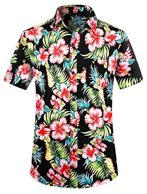 PEGENO Men's Flower Casual Button Down Short Sleeve Hawaiian Shirt