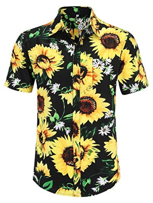 PEGENO Men's Flower Casual Button Down Short Sleeve Hawaiian Shirt