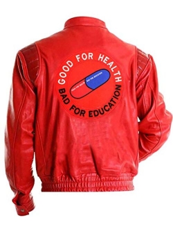 Mens Akira Shotaro Kaneda Capsule Logo Pill Biker Bomber Leather Jacket Red/Black