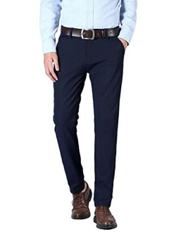 Plaid&Plain Mens Slim Fit Dress Pants Stretch Dress Pants