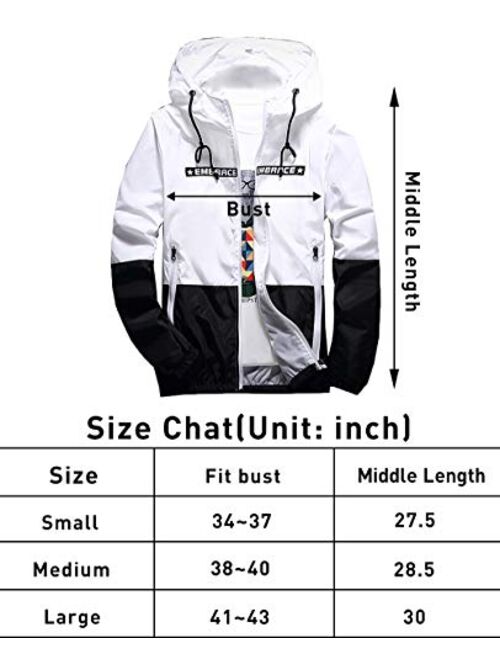 Rexcyril Men's Windbreaker Hooded Jacket Lightweight Casual Zip-up Bomber Coat Letter Outwear