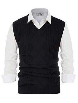 Men's V Neck Sweater Vest Cable Knitted Pullover Sweaters Vest