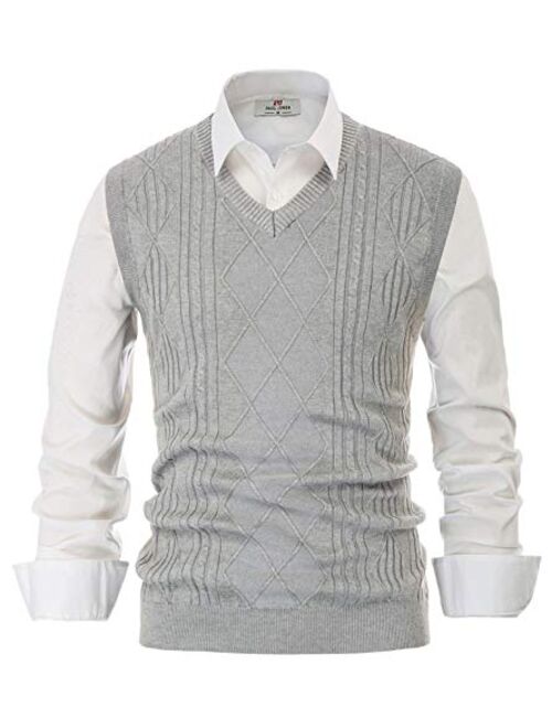 PJ PAUL JONES Men's V Neck Sweater Vest Cable Knitted Pullover Sweaters Vest