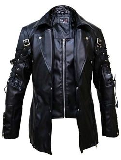 Punk Rave Poison Black & Maroon Jacket Mens Faux Leather Goth Steampunk Military Coat, XXS-3XL