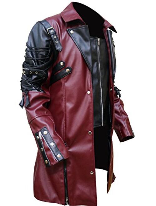 Punk Rave Poison Black & Maroon Jacket Mens Faux Leather Goth Steampunk Military Coat, XXS-3XL