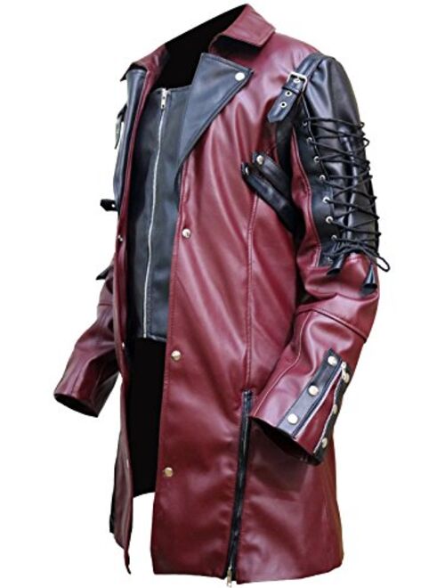 Punk Rave Poison Black & Maroon Jacket Mens Faux Leather Goth Steampunk Military Coat, XXS-3XL