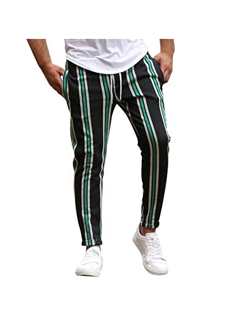 Men Dress Pants,Casual Plaid Stretch Flat-Front Skinny Business Pencil Long Pants Trousers Pocket